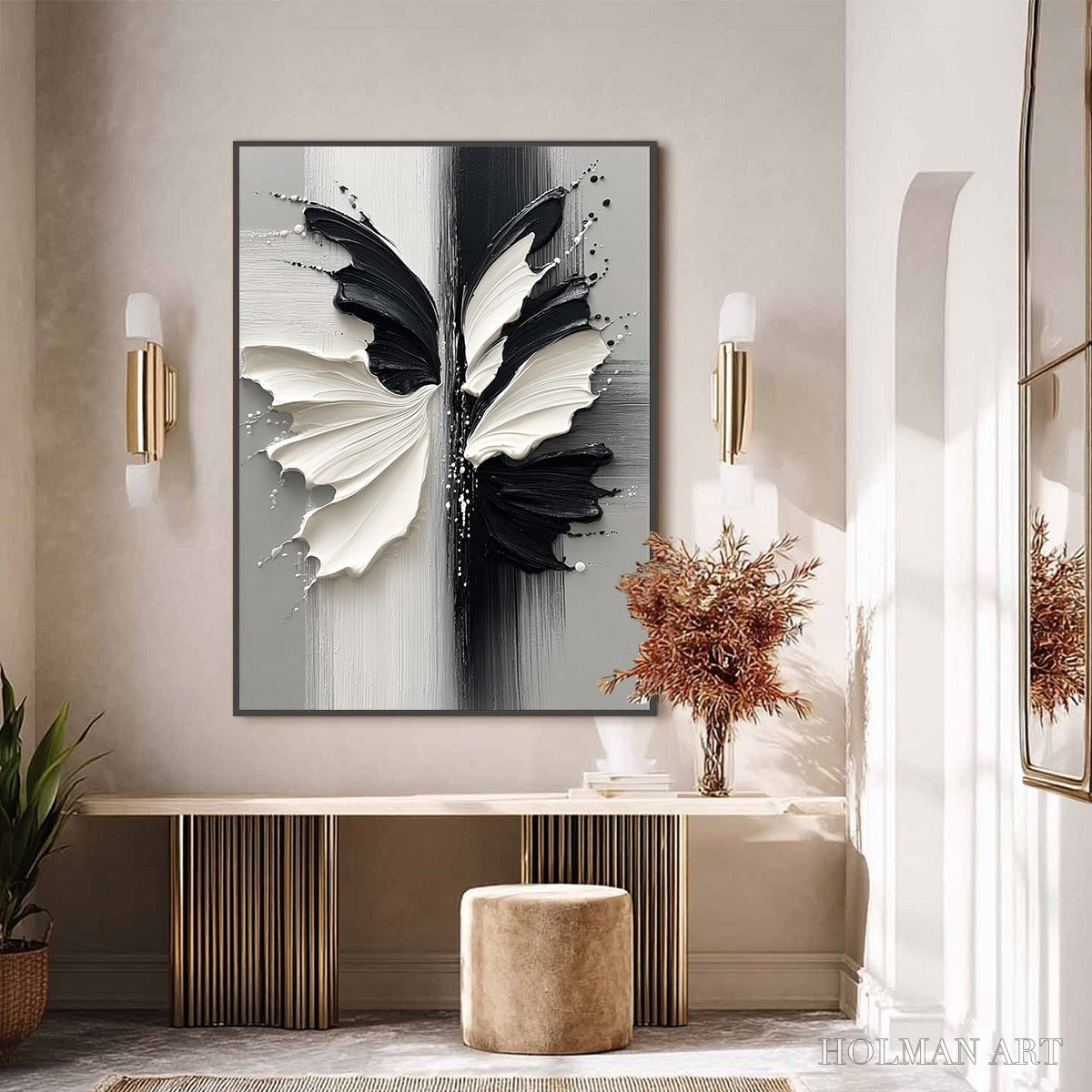 HOLMAN ART Metamorphosis – Textured Abstract Butterfly Painting in Black and White - image 2