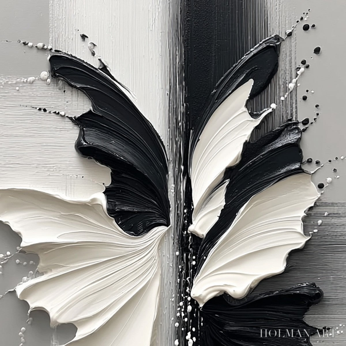 HOLMAN ART Metamorphosis – Textured Abstract Butterfly Painting in Black and White - image 3