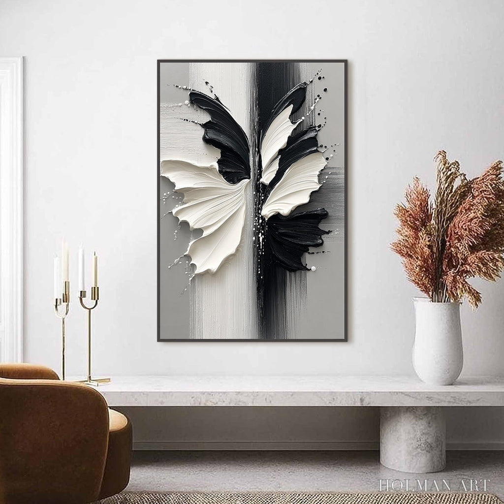 HOLMAN ART Metamorphosis – Textured Abstract Butterfly Painting in Black and White - image 4