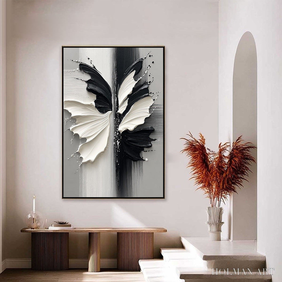 HOLMAN ART Metamorphosis – Textured Abstract Butterfly Painting in Black and White - image 6