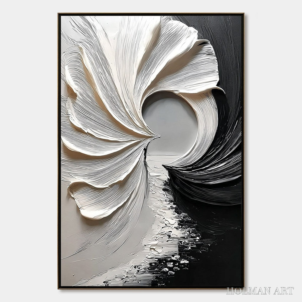HOLMAN ART Convergence – Textured Black and White Abstract Impasto Painting - image 1