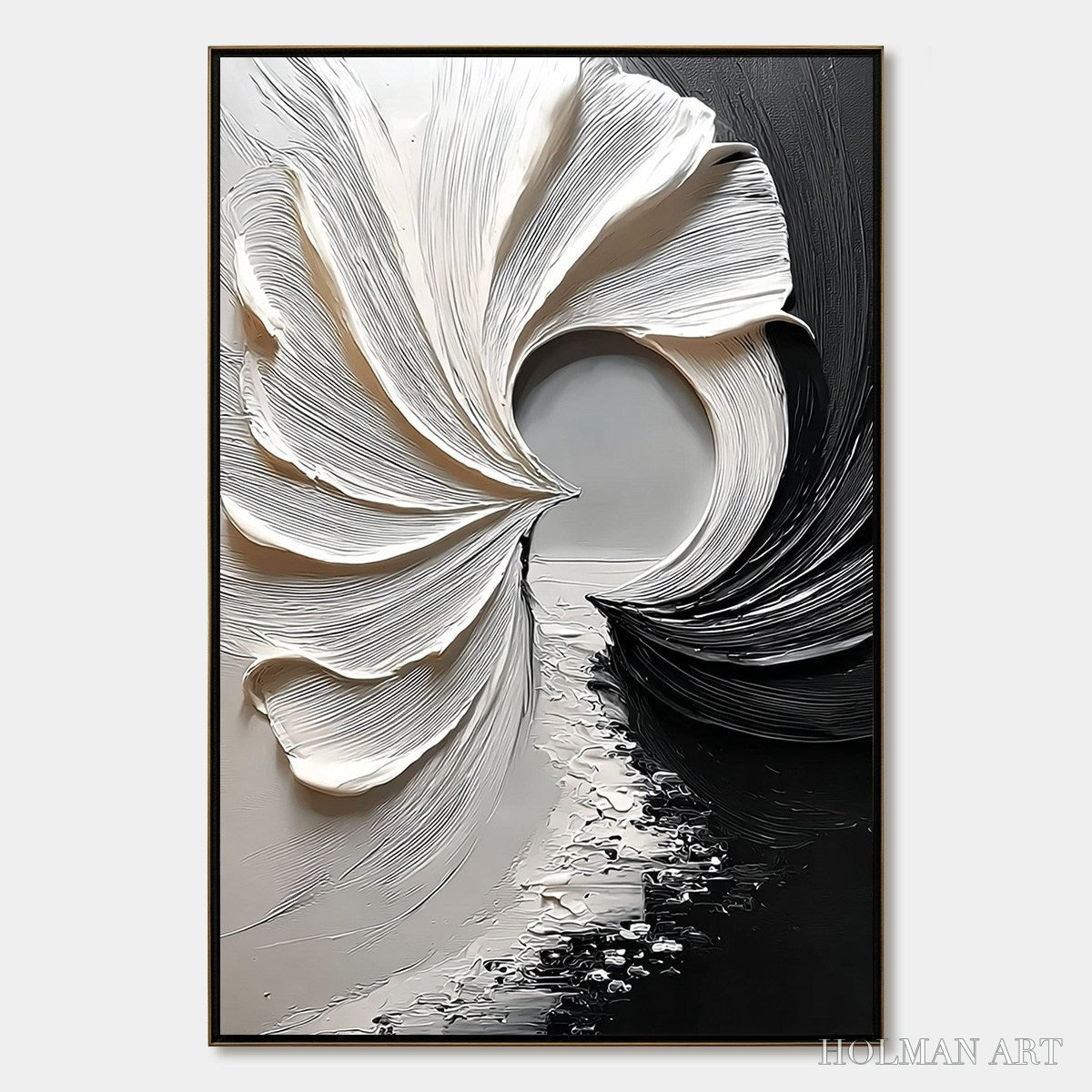 HOLMAN ART Convergence – Textured Black and White Abstract Impasto Painting - image 1