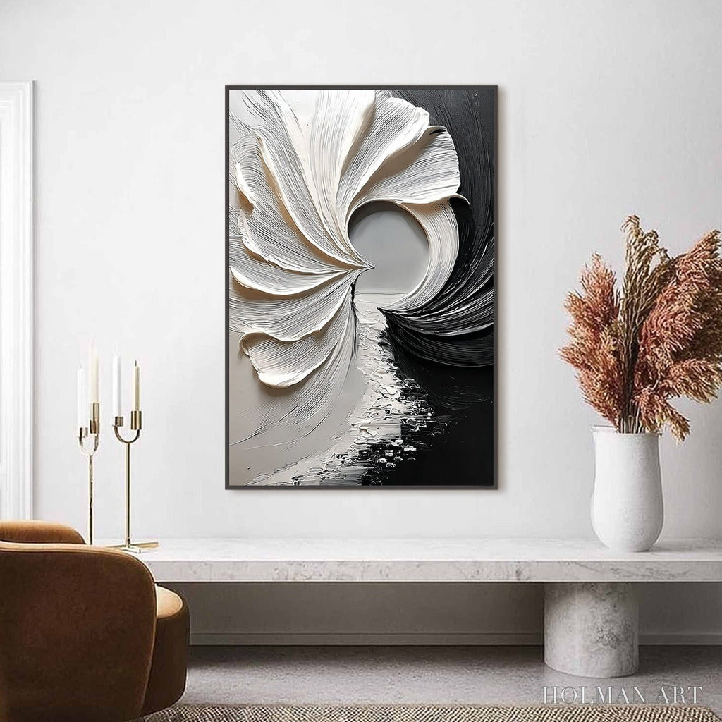 HOLMAN ART Convergence – Textured Black and White Abstract Impasto Painting - image 2