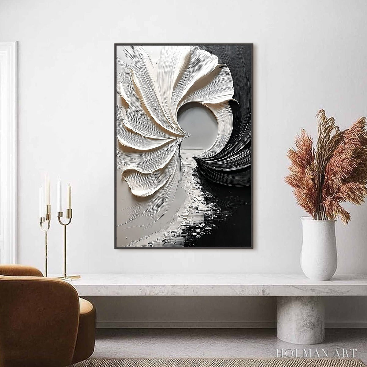 HOLMAN ART Convergence – Textured Black and White Abstract Impasto Painting - image 2