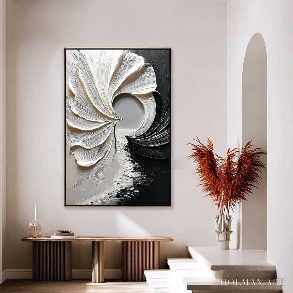 HOLMAN ART Convergence – Textured Black and White Abstract Impasto Painting - image 4