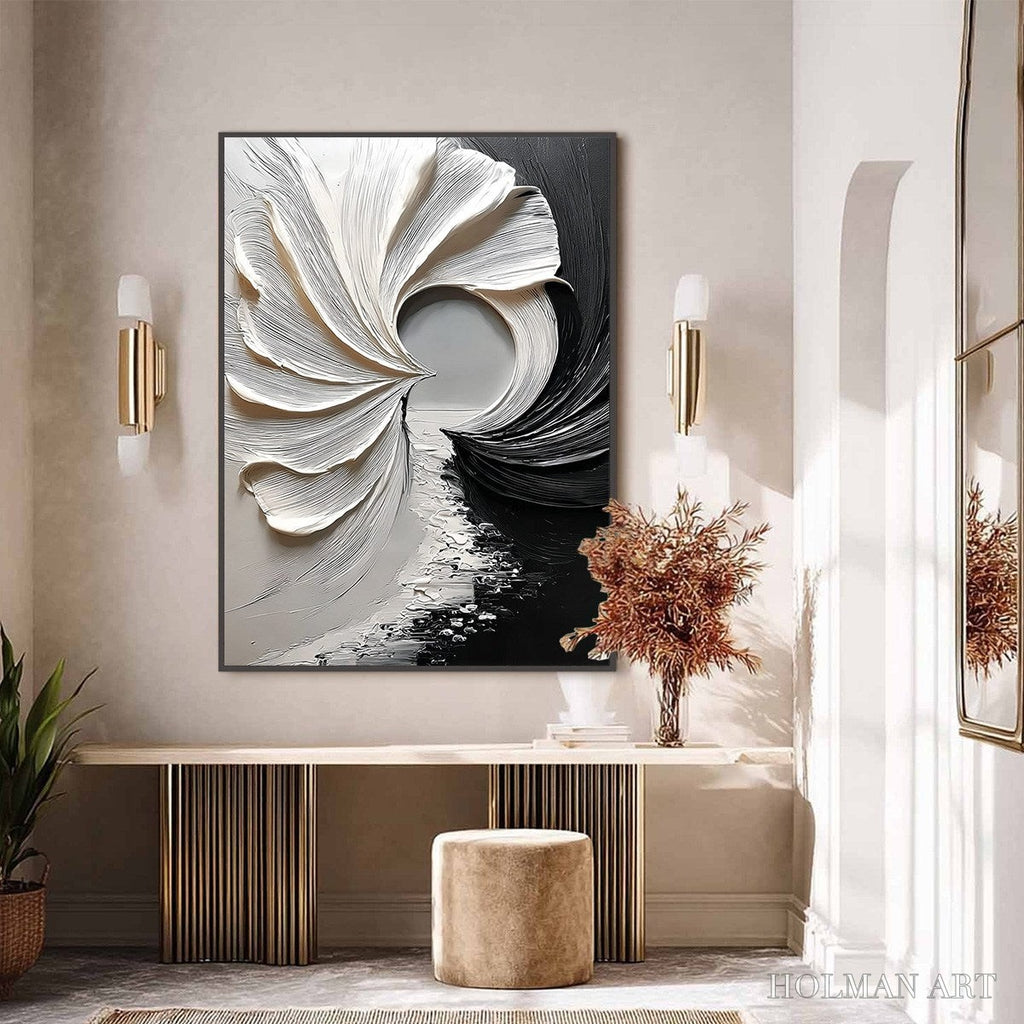 HOLMAN ART Convergence – Textured Black and White Abstract Impasto Painting - image 5