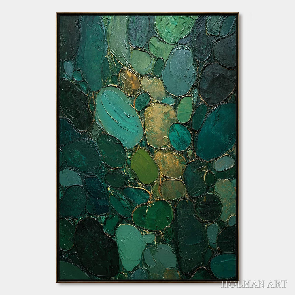 HOLMAN ART Emerald Riverbed Green Gold Textured Abstract Oil Painting - image 1