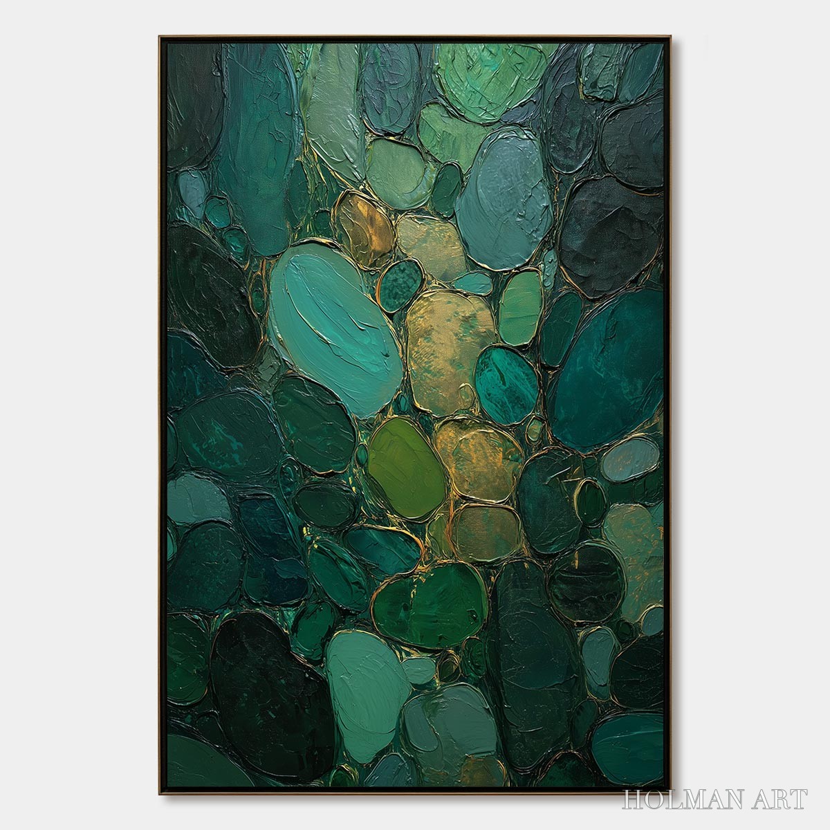HOLMAN ART Emerald Riverbed Green Gold Textured Abstract Oil Painting - image 1