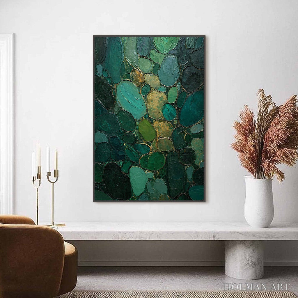 HOLMAN ART Emerald Riverbed Green Gold Textured Abstract Oil Painting - image 2