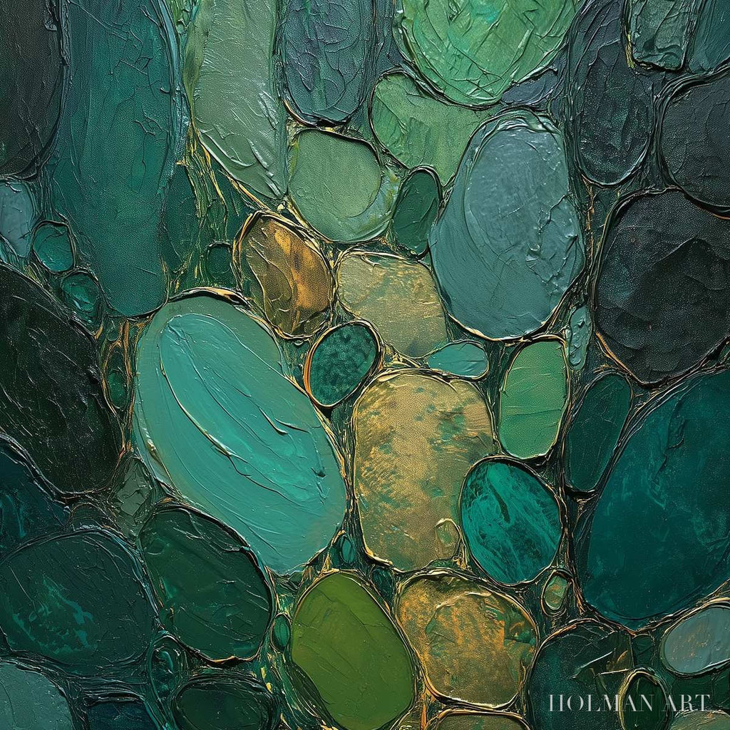 HOLMAN ART Emerald Riverbed Green Gold Textured Abstract Oil Painting - image 3