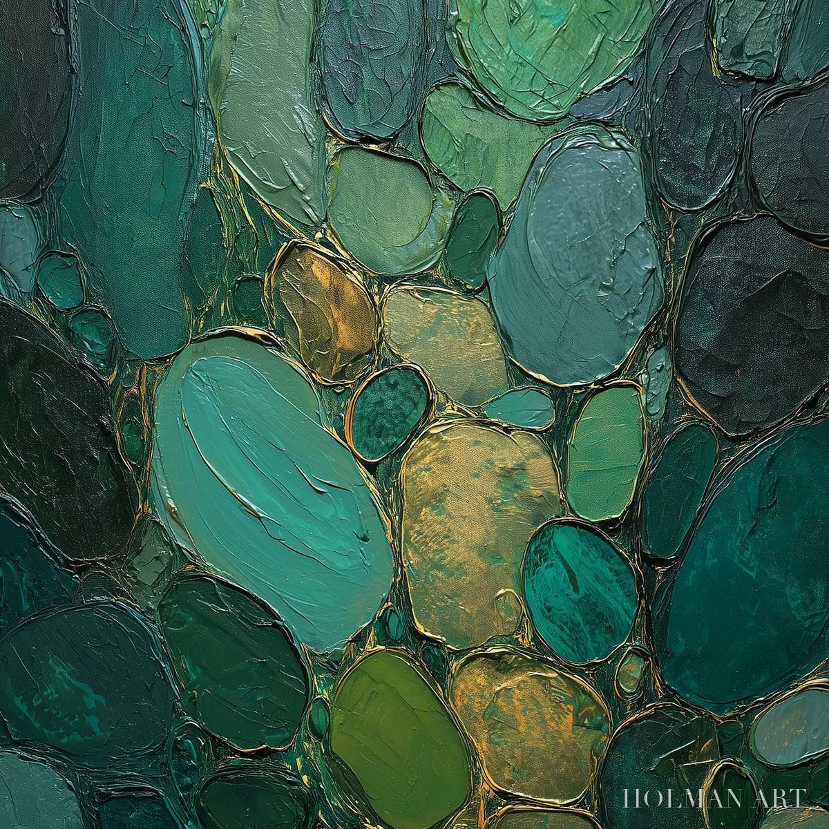 HOLMAN ART Emerald Riverbed Green Gold Textured Abstract Oil Painting - image 3
