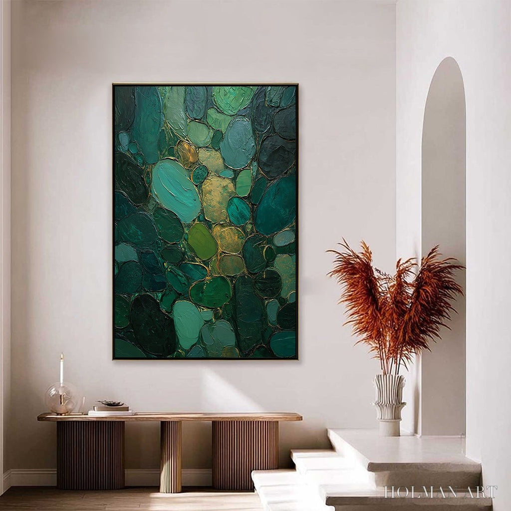 HOLMAN ART Emerald Riverbed Green Gold Textured Abstract Oil Painting - image 4
