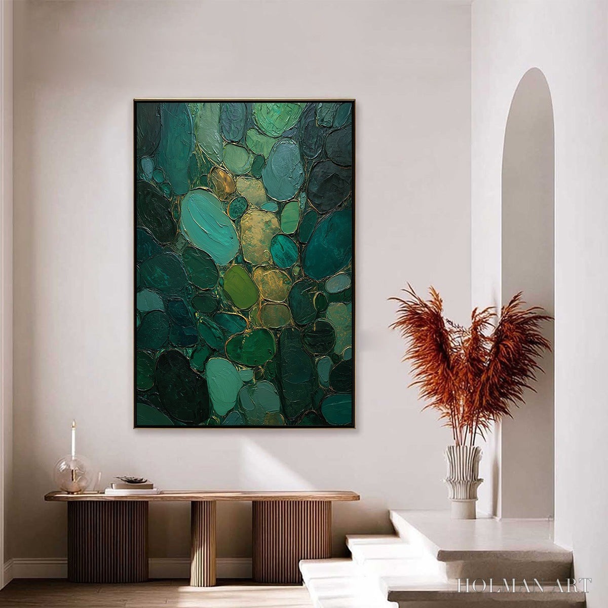 HOLMAN ART Emerald Riverbed Green Gold Textured Abstract Oil Painting - image 4