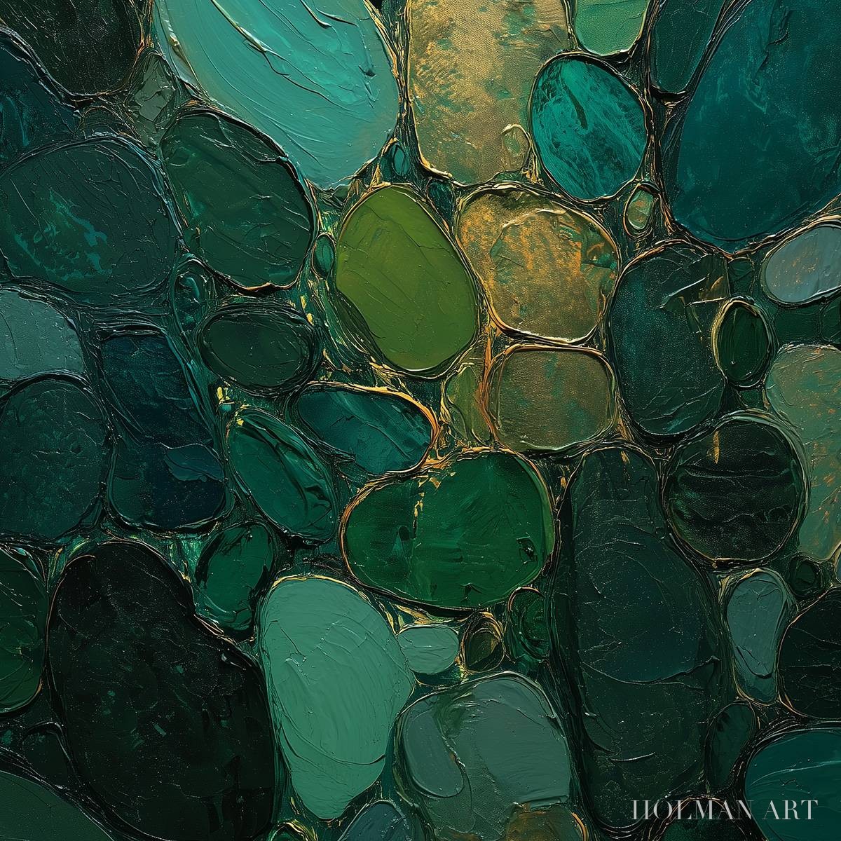 HOLMAN ART Emerald Riverbed Green Gold Textured Abstract Oil Painting - image 5
