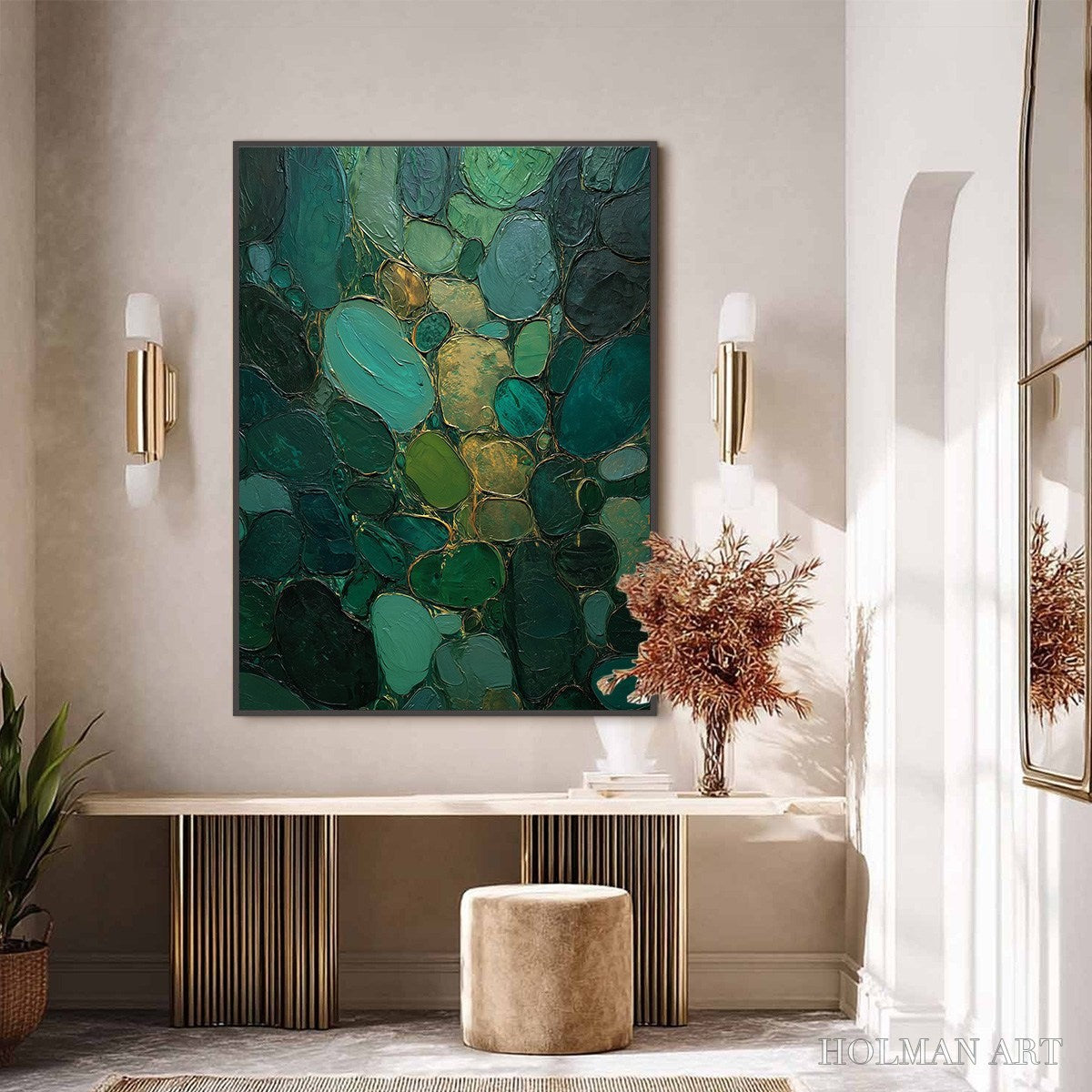 HOLMAN ART Emerald Riverbed Green Gold Textured Abstract Oil Painting - image 6