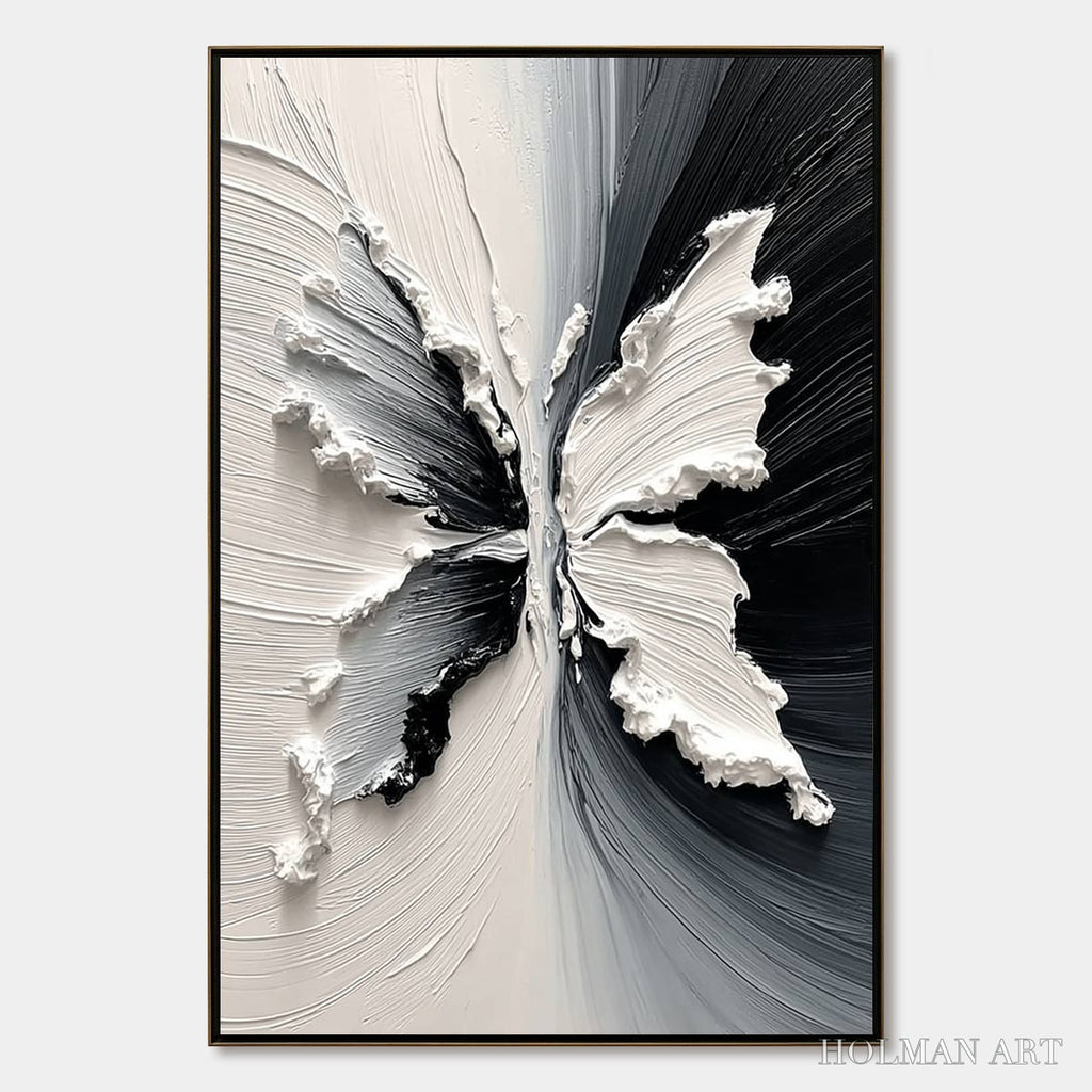 HOLMAN ART Metamorphosis – Heavy Texture Black and White Butterfly Painting - image 1