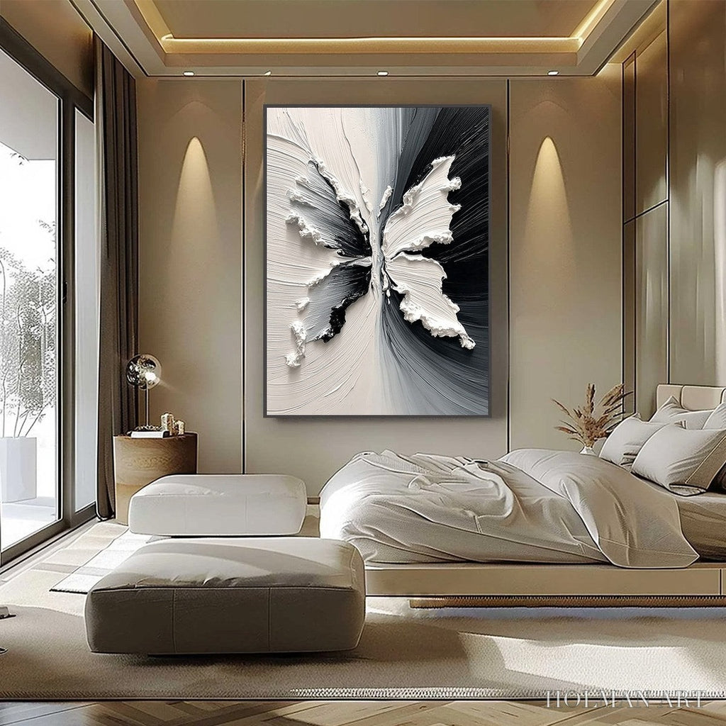 HOLMAN ART Metamorphosis – Heavy Texture Black and White Butterfly Painting - image 2