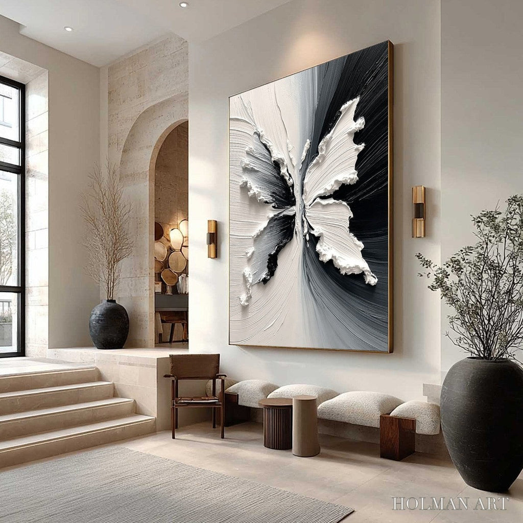 HOLMAN ART Metamorphosis – Heavy Texture Black and White Butterfly Painting - image 4