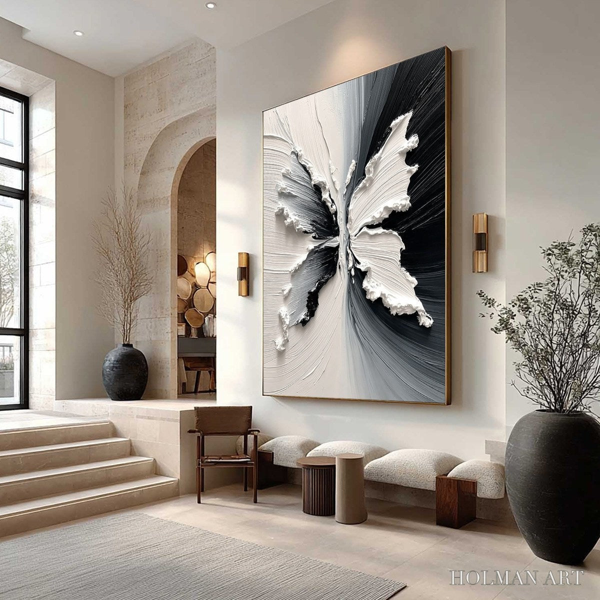 HOLMAN ART Metamorphosis – Heavy Texture Black and White Butterfly Painting - image 4