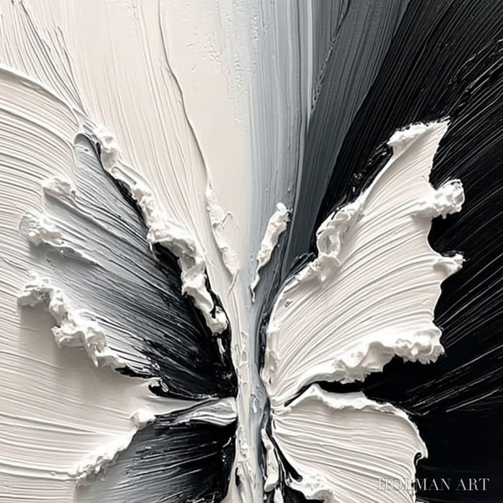 HOLMAN ART Metamorphosis – Heavy Texture Black and White Butterfly Painting - image 5