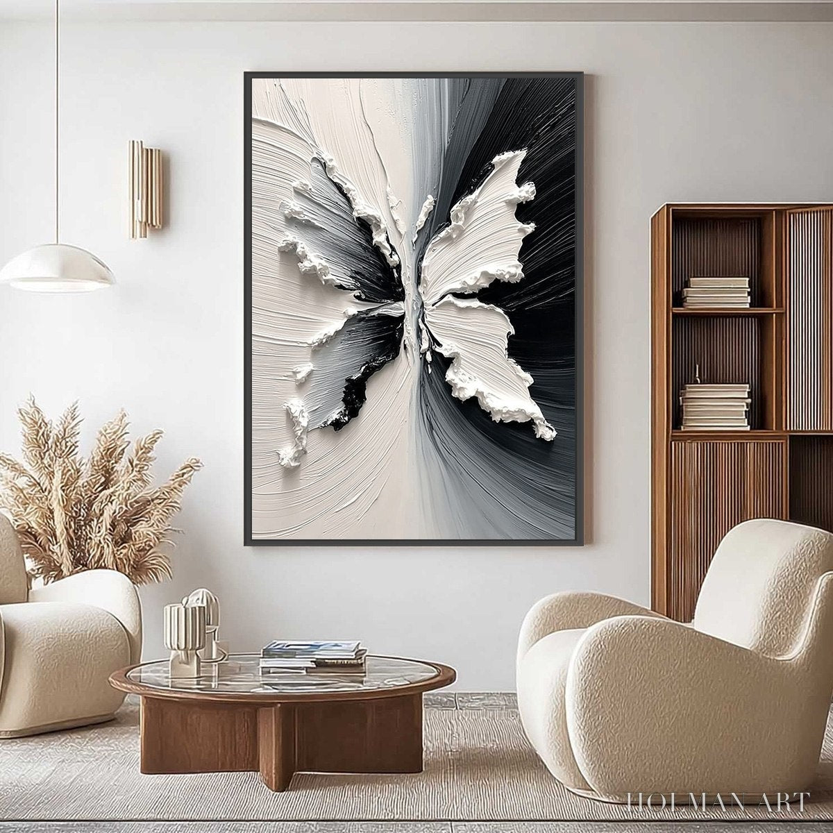 HOLMAN ART Metamorphosis – Heavy Texture Black and White Butterfly Painting - image 6