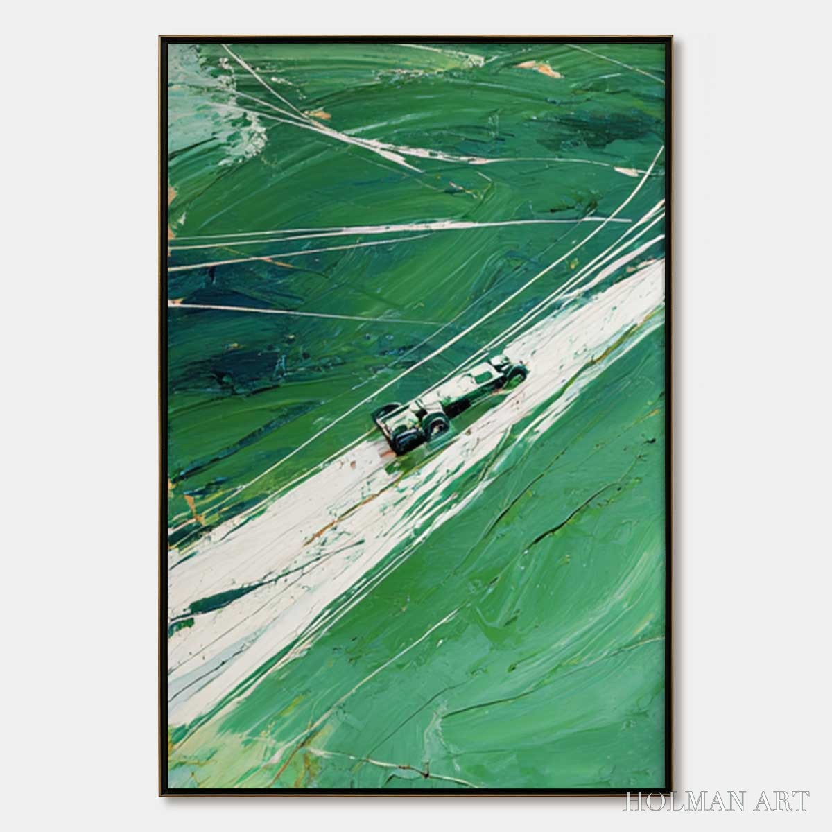 HOLMAN ART Verdant Velocity – Textured Impasto Painting of a Vintage Racing Car - image 1