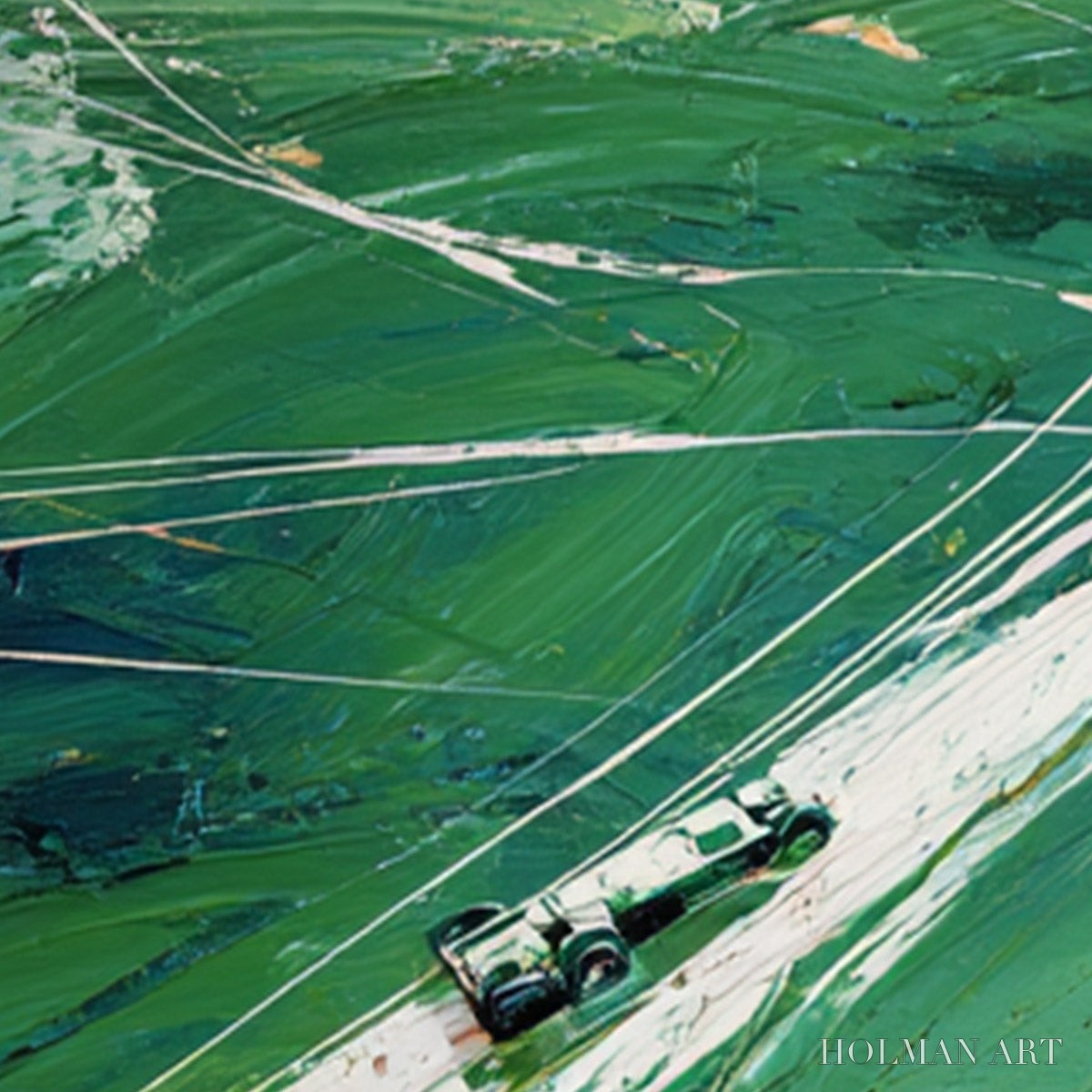HOLMAN ART Verdant Velocity – Textured Impasto Painting of a Vintage Racing Car - image 3