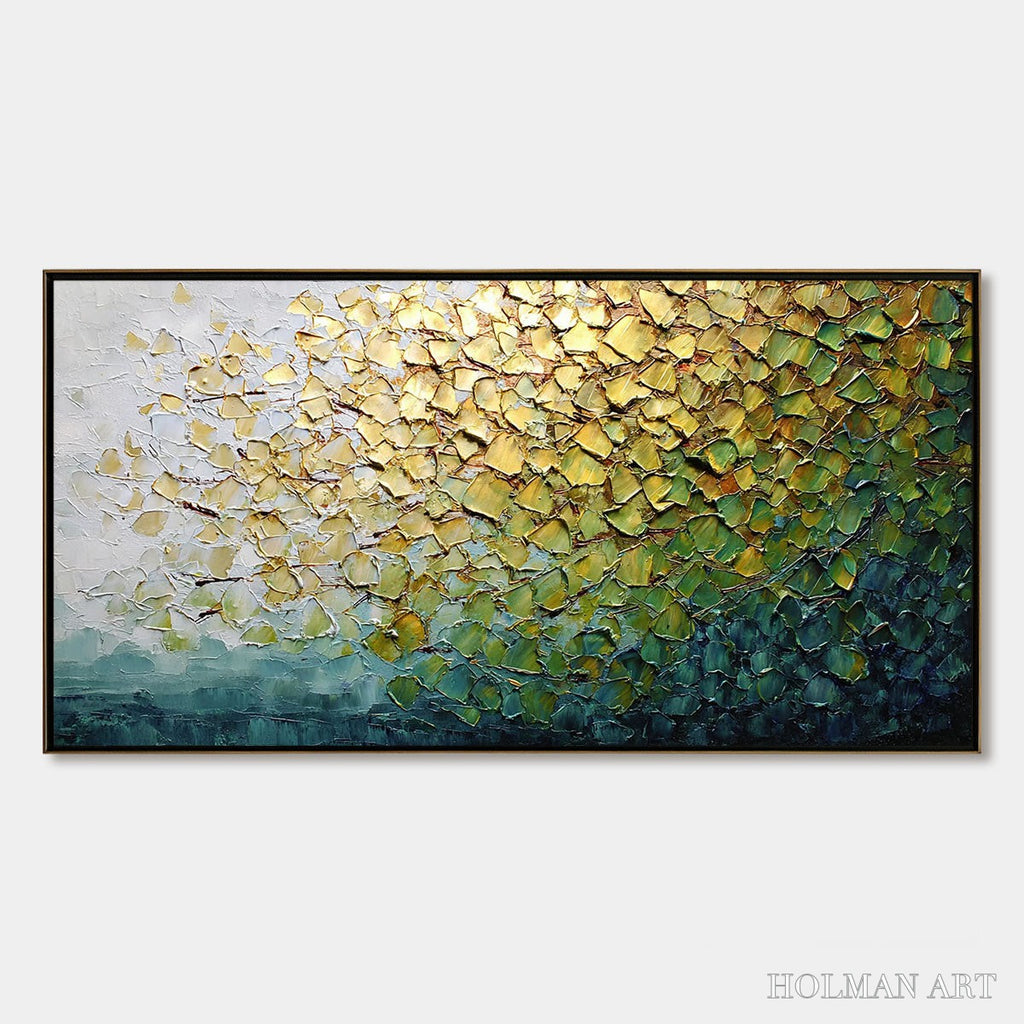 HOLMAN ART Golden Canopy – Heavily Textured Gold & Green Abstract Impasto Painting - image 1