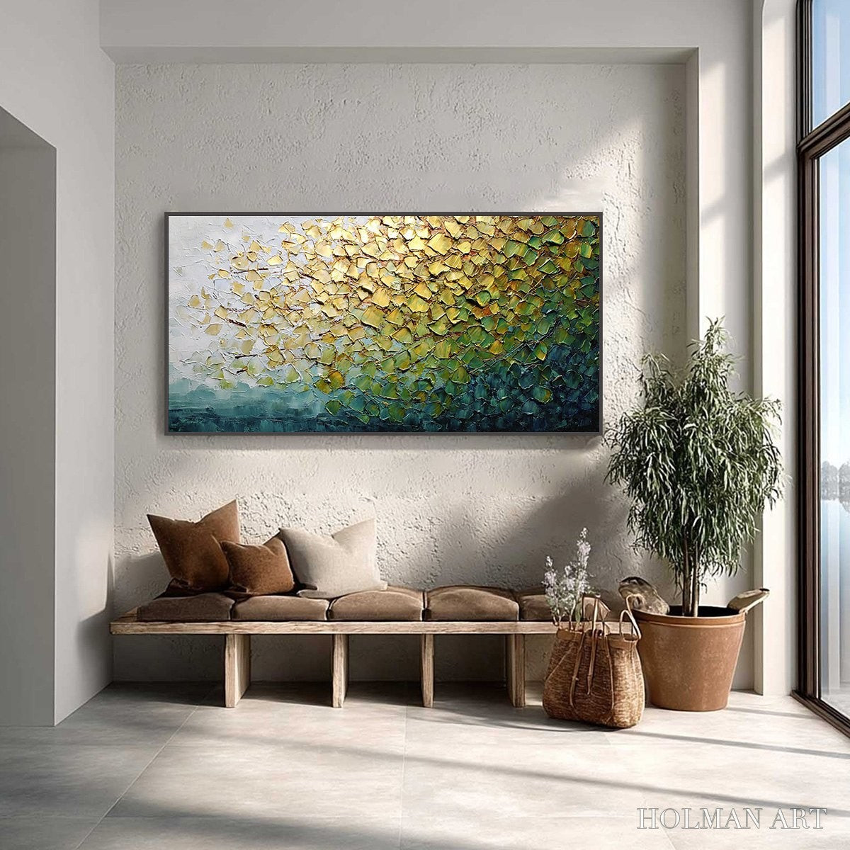 HOLMAN ART Golden Canopy – Heavily Textured Gold & Green Abstract Impasto Painting - image 2