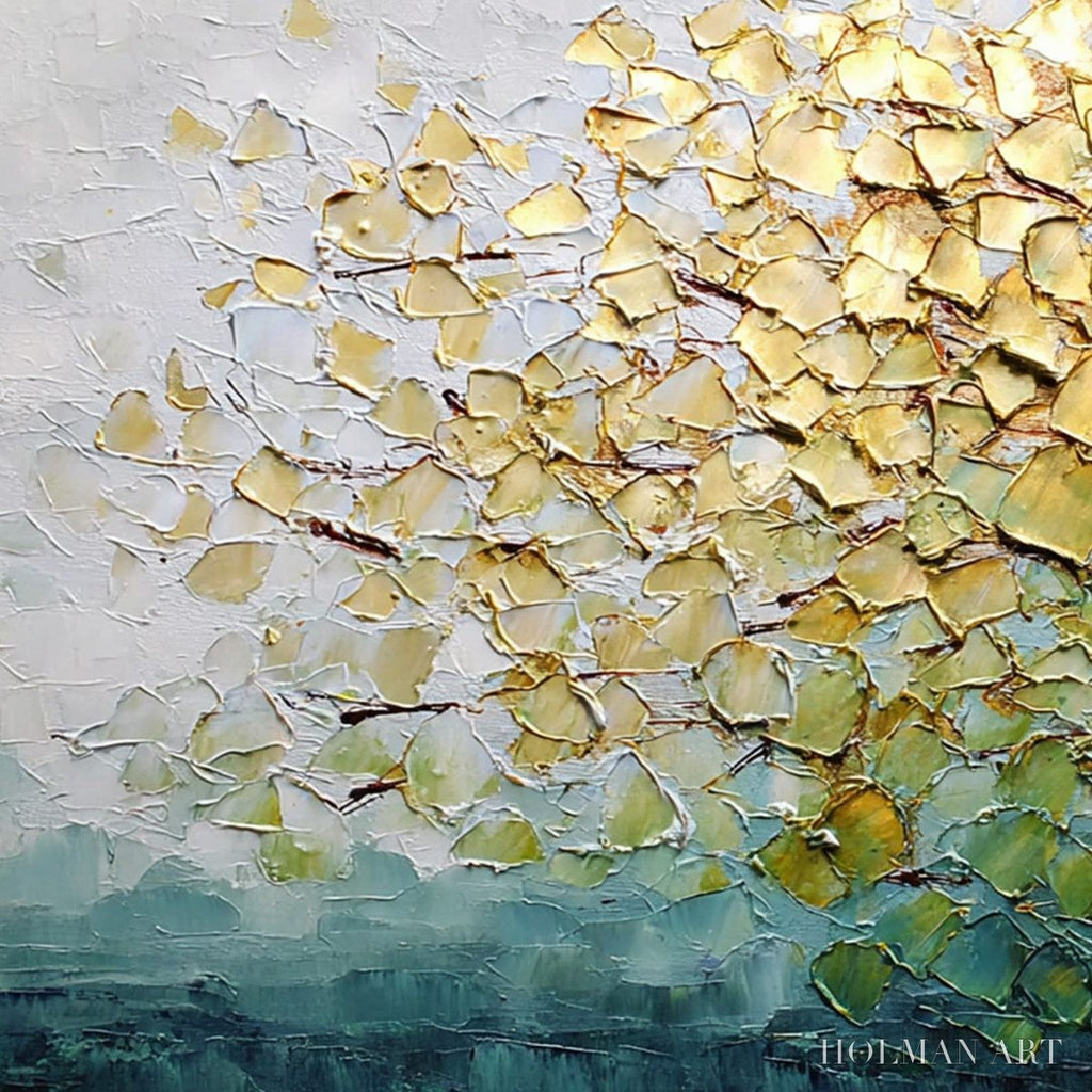 HOLMAN ART Golden Canopy – Heavily Textured Gold & Green Abstract Impasto Painting - image 3