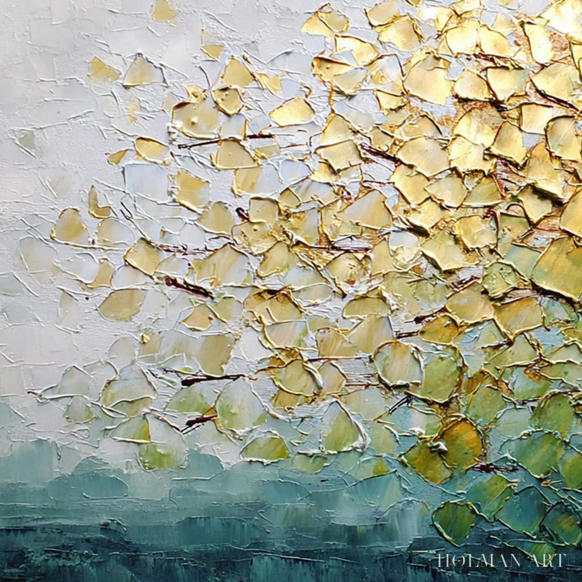 HOLMAN ART Golden Canopy – Heavily Textured Gold & Green Abstract Impasto Painting - image 3