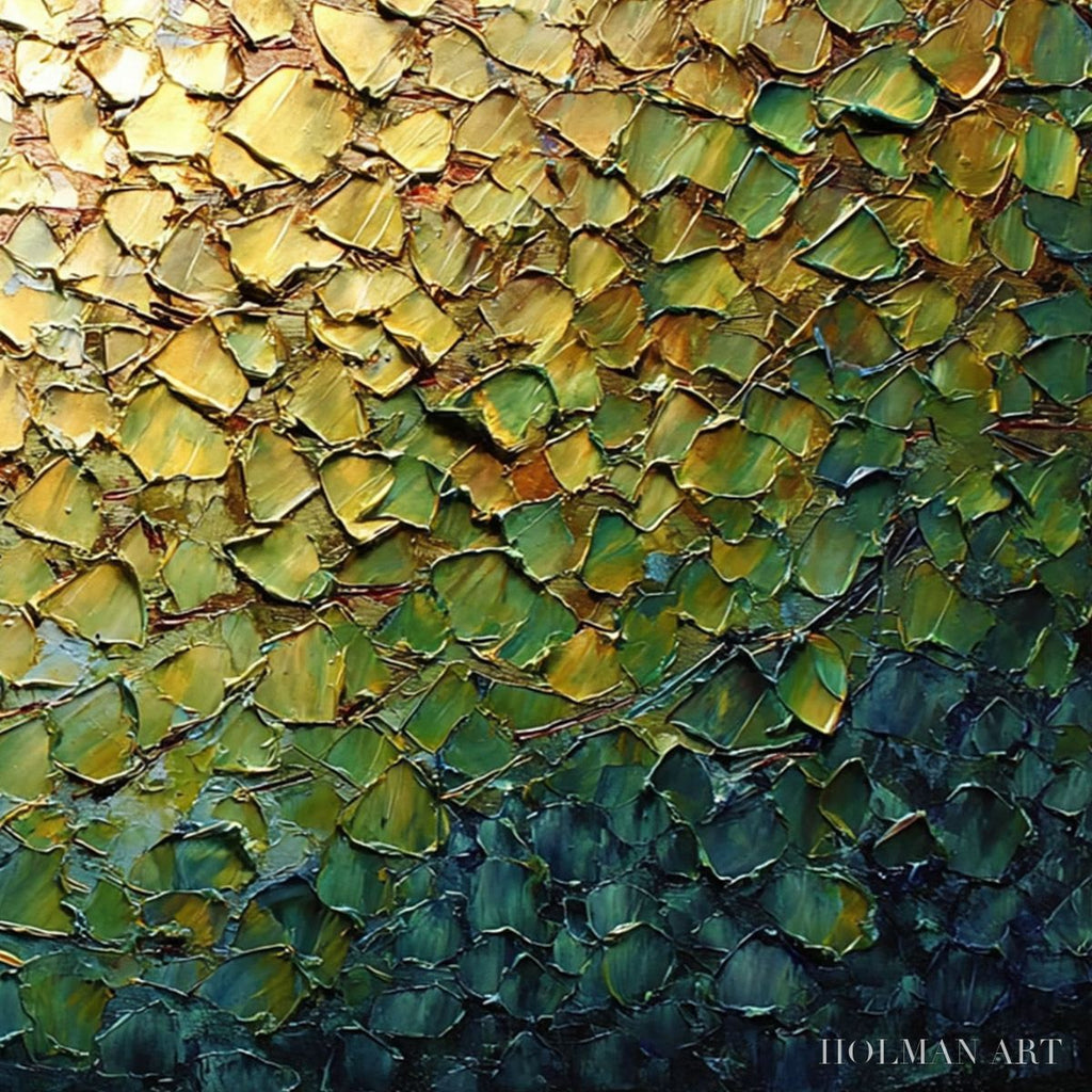HOLMAN ART Golden Canopy – Heavily Textured Gold & Green Abstract Impasto Painting - image 5