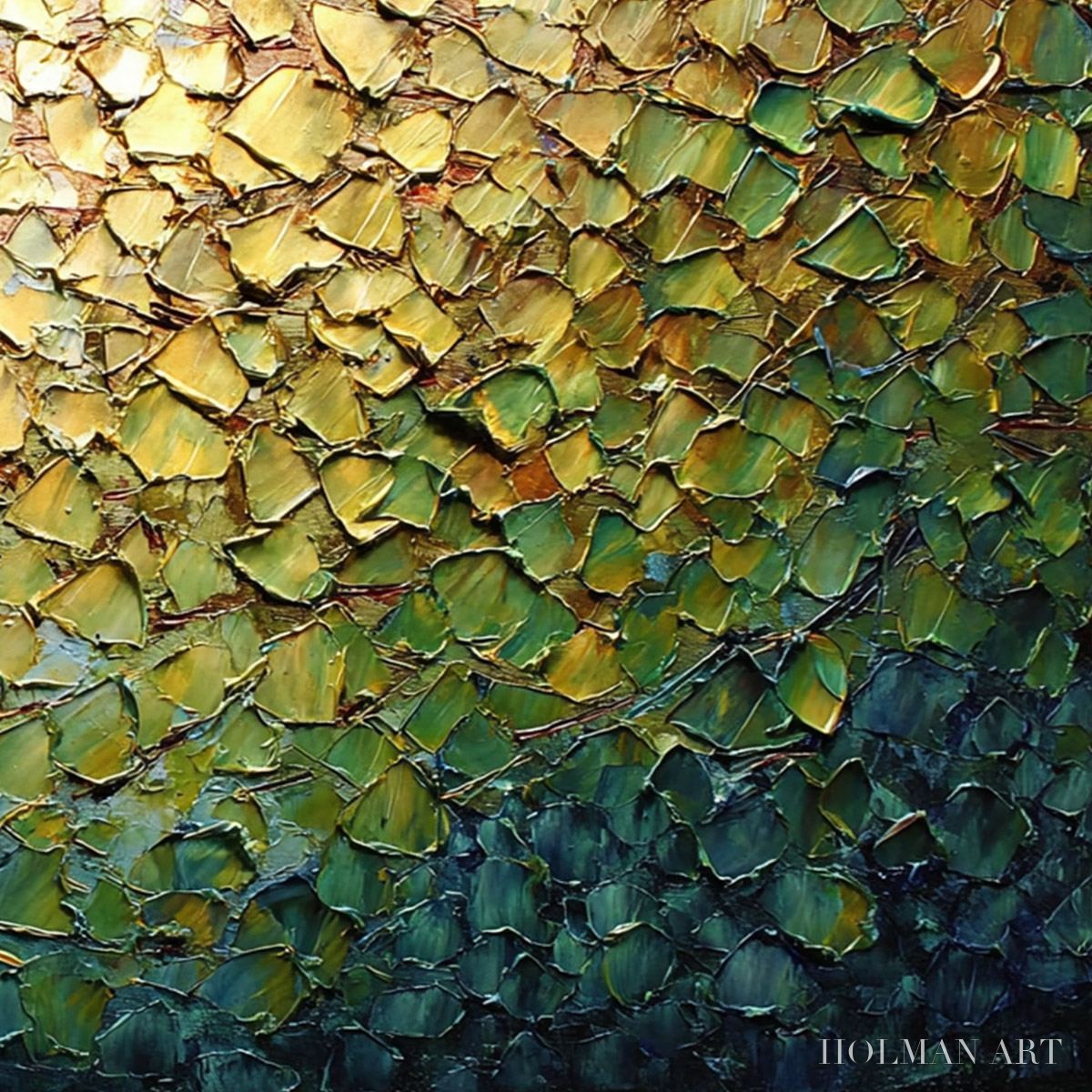 HOLMAN ART Golden Canopy – Heavily Textured Gold & Green Abstract Impasto Painting - image 5