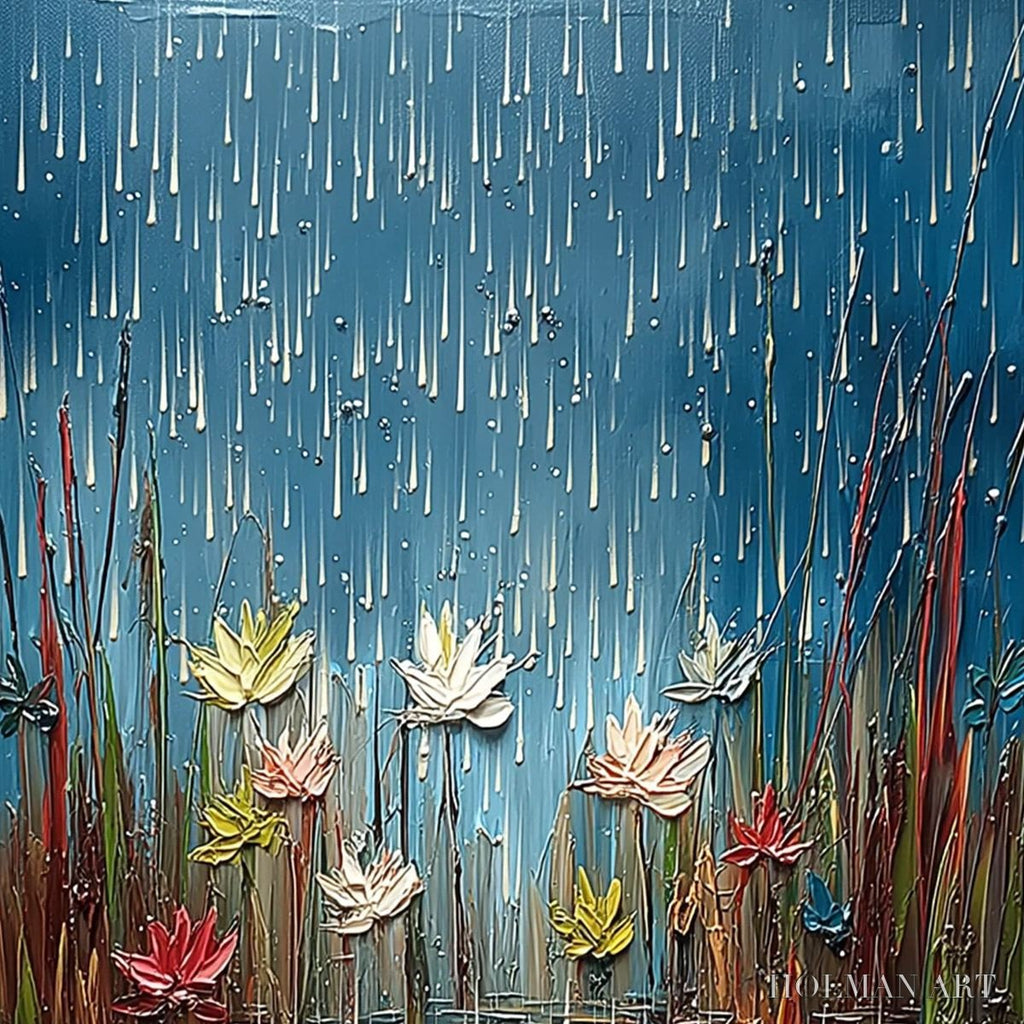 HOLMAN ART Petrichor Blossoms – Textured Impasto Painting of Water Lilies in the Rain - image 3