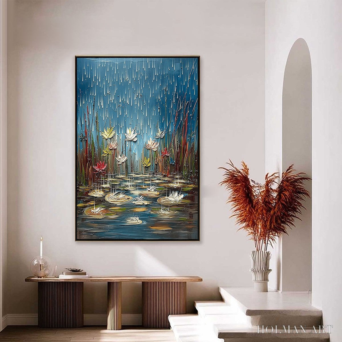 HOLMAN ART Petrichor Blossoms – Textured Impasto Painting of Water Lilies in the Rain - image 4
