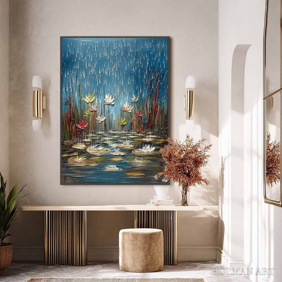 HOLMAN ART Petrichor Blossoms – Textured Impasto Painting of Water Lilies in the Rain - image 6