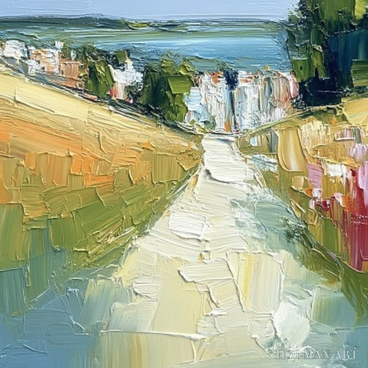 HOLMAN ART Via Al Mare – Textured Impasto Painting of a Coastal Village Path - image 3