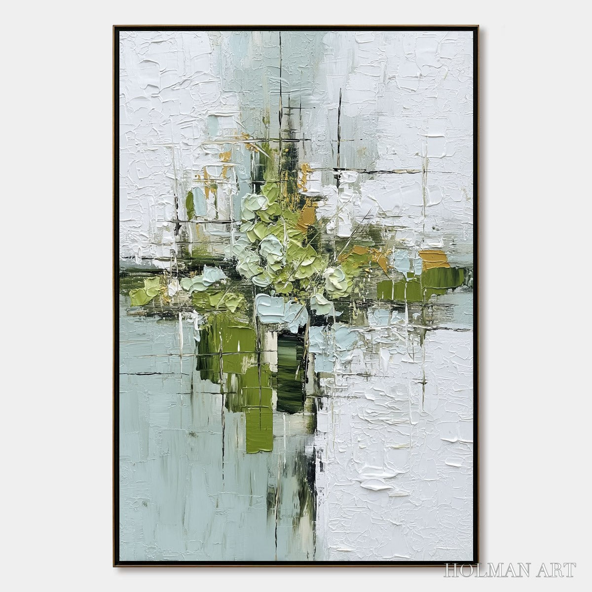 HOLMAN ART Verdant Sanctuary – Heavily Textured Abstract Green and White Painting - image 1