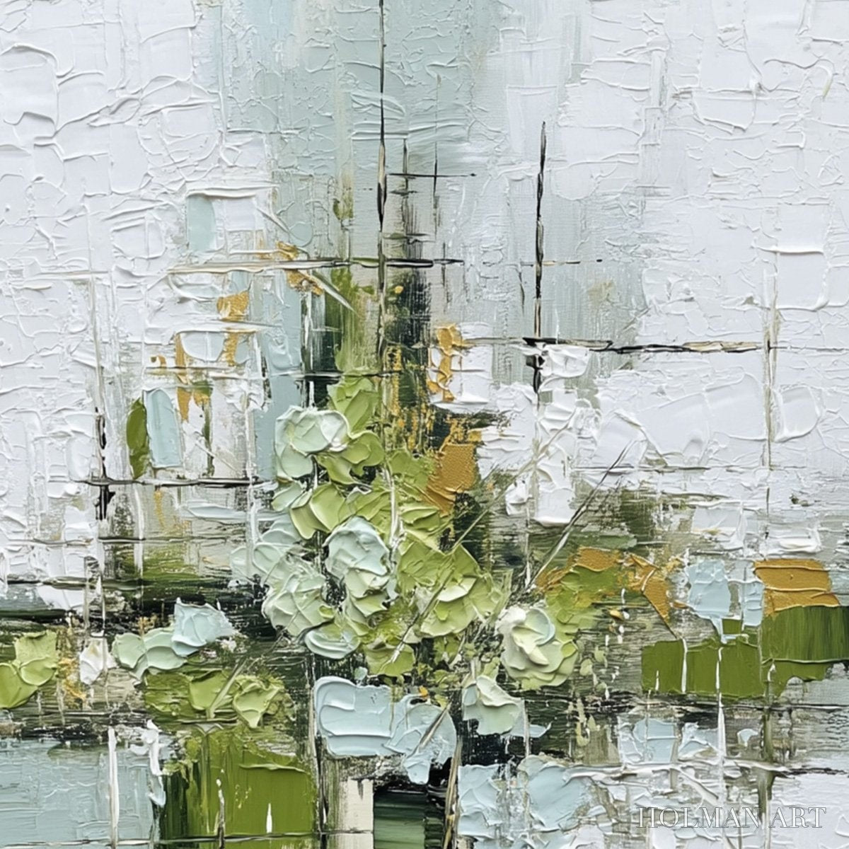 HOLMAN ART Verdant Sanctuary – Heavily Textured Abstract Green and White Painting - image 3