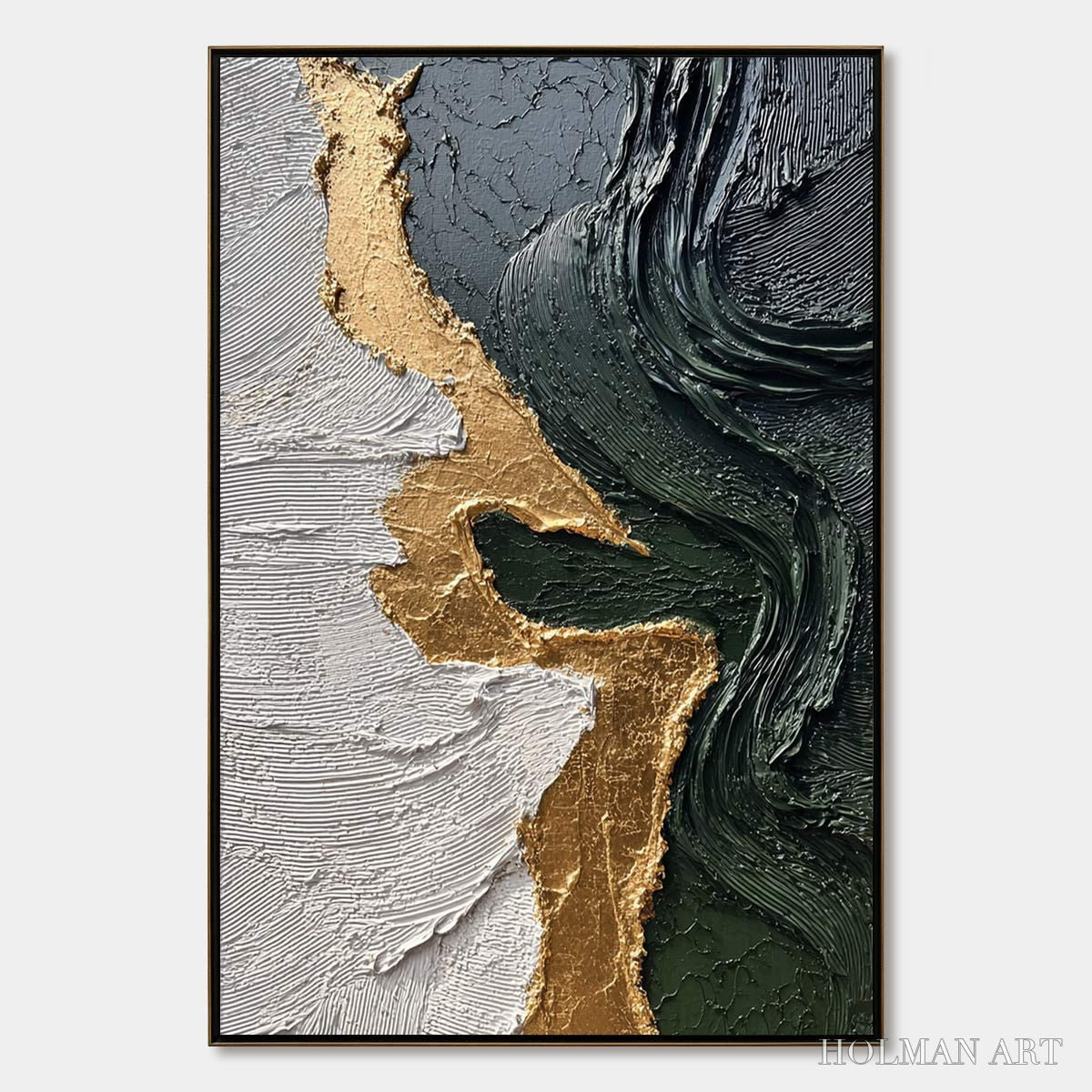 HOLMAN ART Veridian Rift – Large Vertical Textured Abstract Green and Gold Painting - image 1