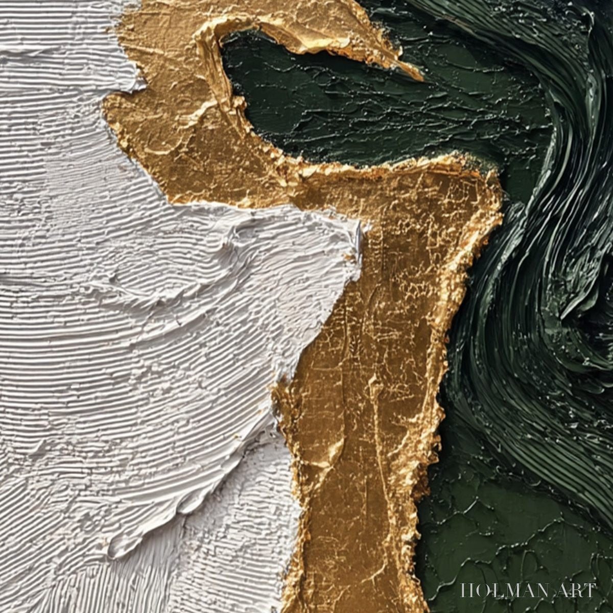 HOLMAN ART Veridian Rift – Large Vertical Textured Abstract Green and Gold Painting - image 3