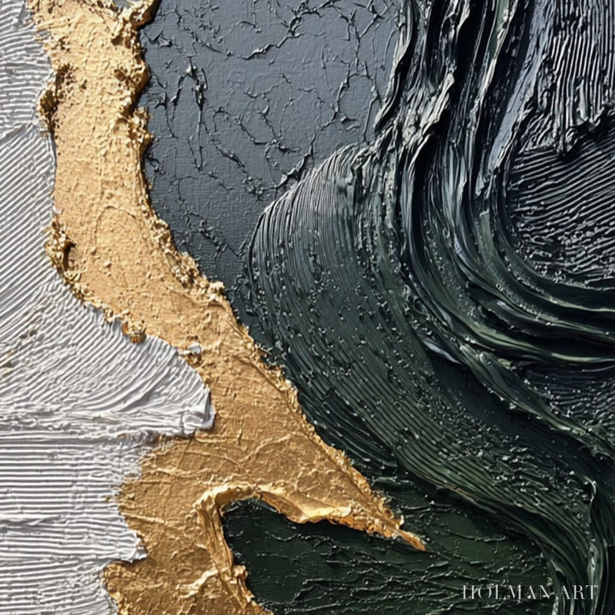 HOLMAN ART Veridian Rift – Large Vertical Textured Abstract Green and Gold Painting - image 5