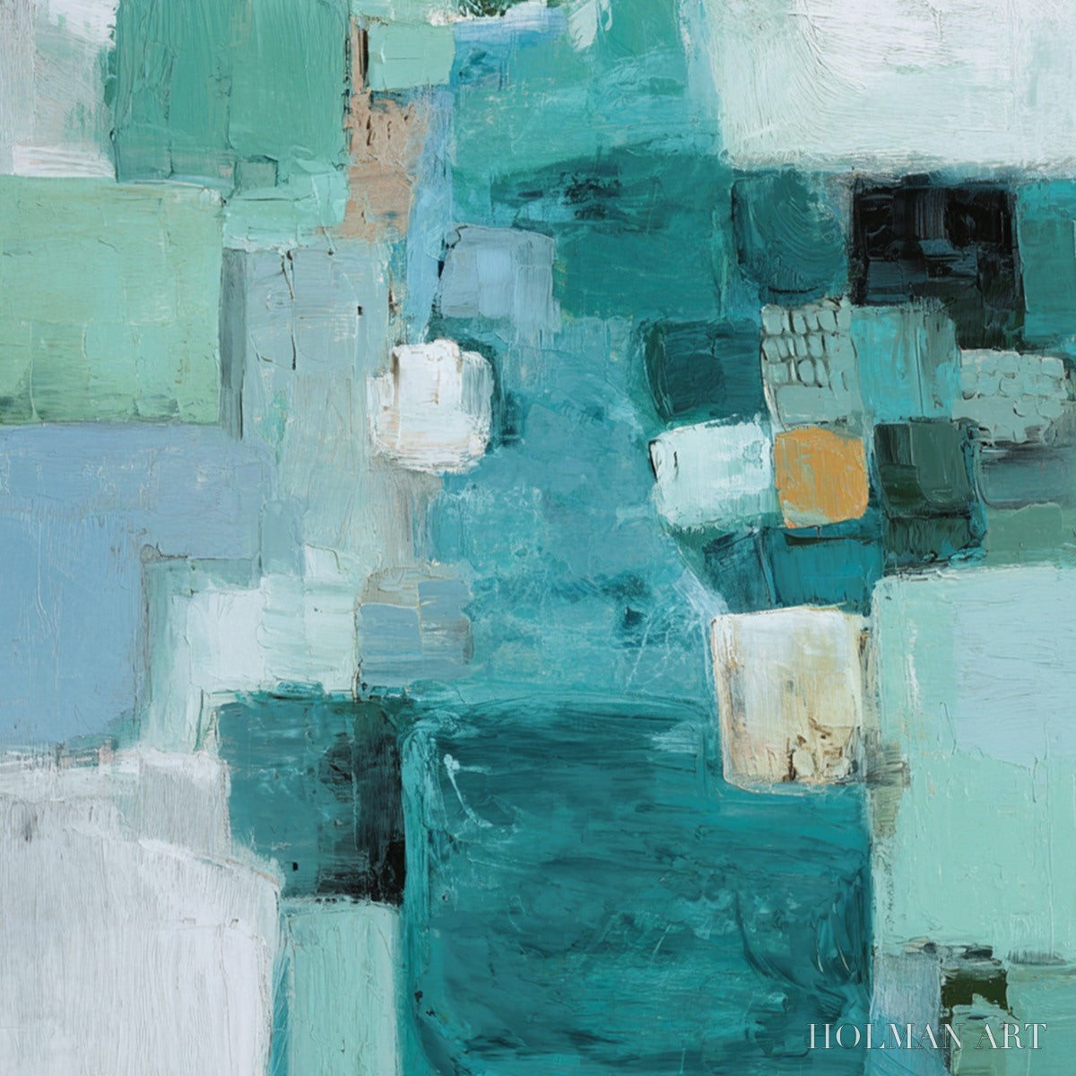 HOLMAN ART Coastal Mosaic – Textured Abstract Painting in Teal and Blue - image 3