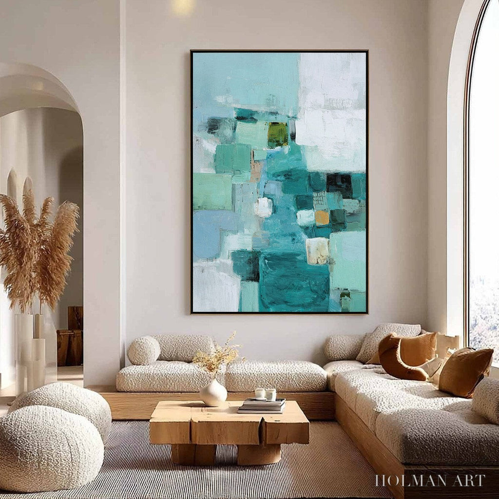 HOLMAN ART Coastal Mosaic – Textured Abstract Painting in Teal and Blue - image 4