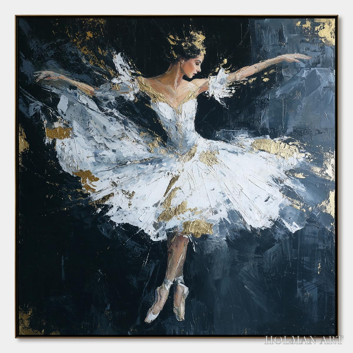 HOLMAN ART Ethereal Poise – Textured Gold Leaf Ballerina Painting - image 1
