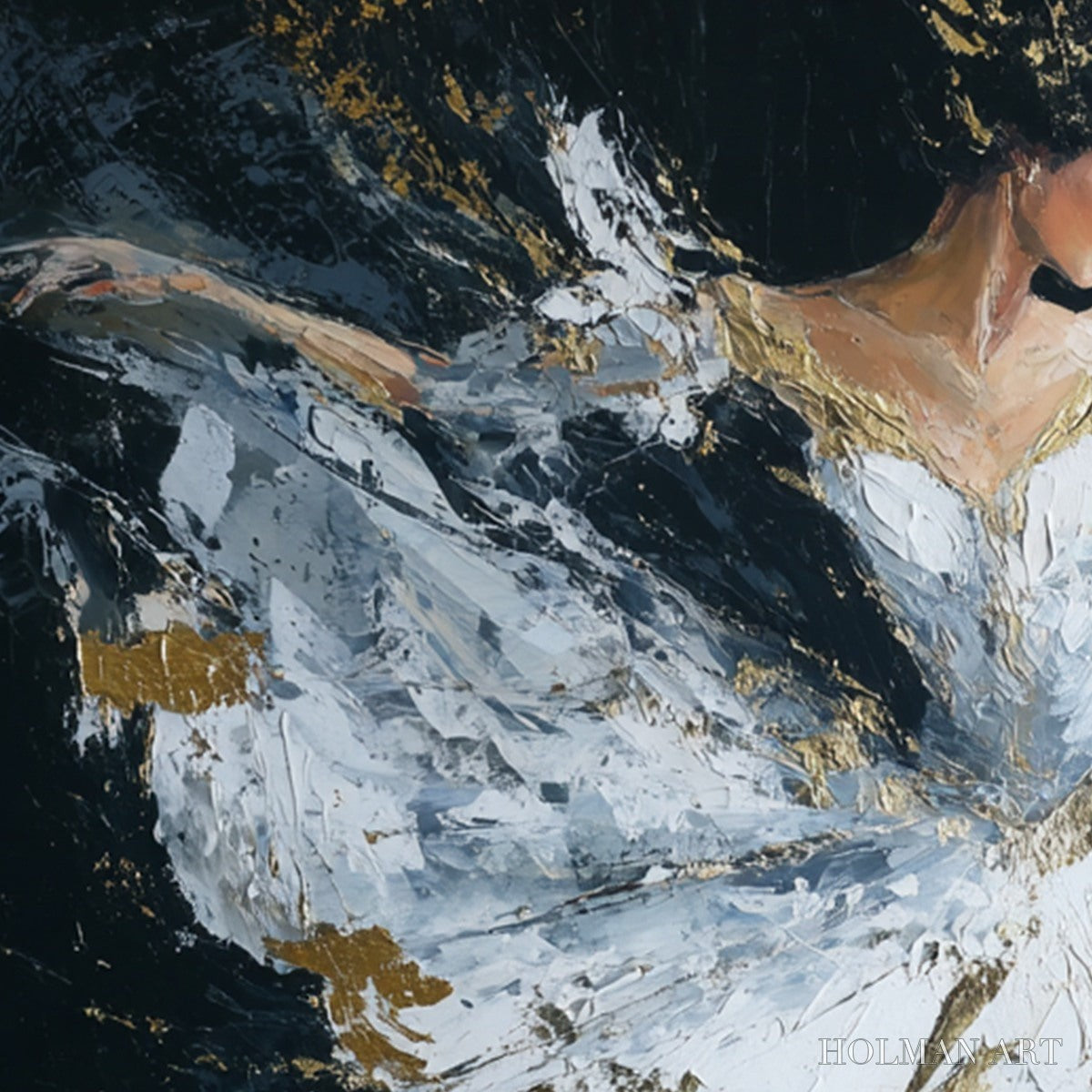 HOLMAN ART Ethereal Poise – Textured Gold Leaf Ballerina Painting - image 3
