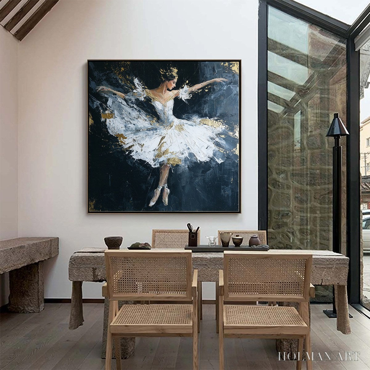 HOLMAN ART Ethereal Poise – Textured Gold Leaf Ballerina Painting - image 4