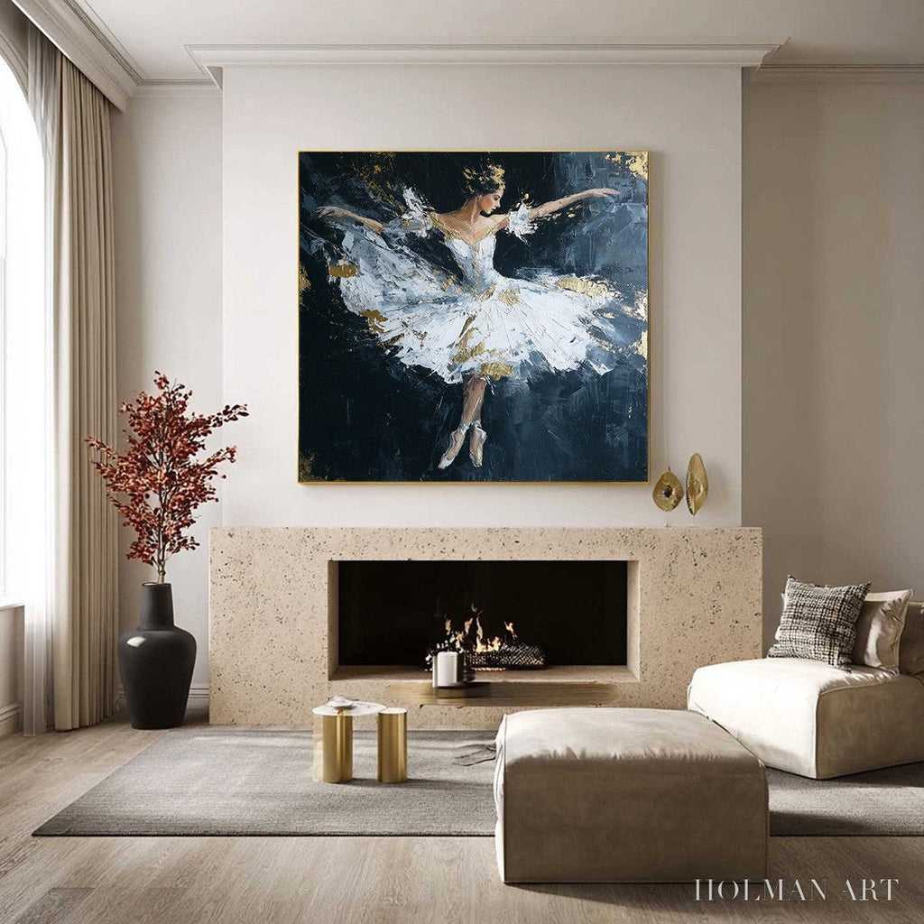 HOLMAN ART Ethereal Poise – Textured Gold Leaf Ballerina Painting - image 6