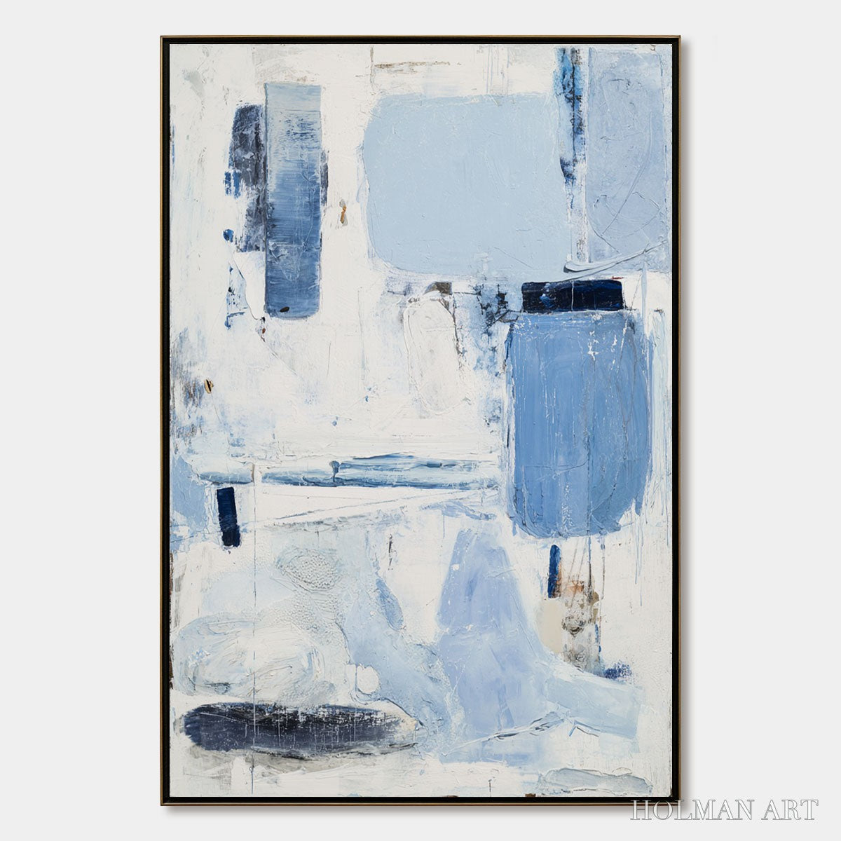 HOLMAN ART Aegean Deconstruct – Textured Blue and White Abstract Painting - image 1