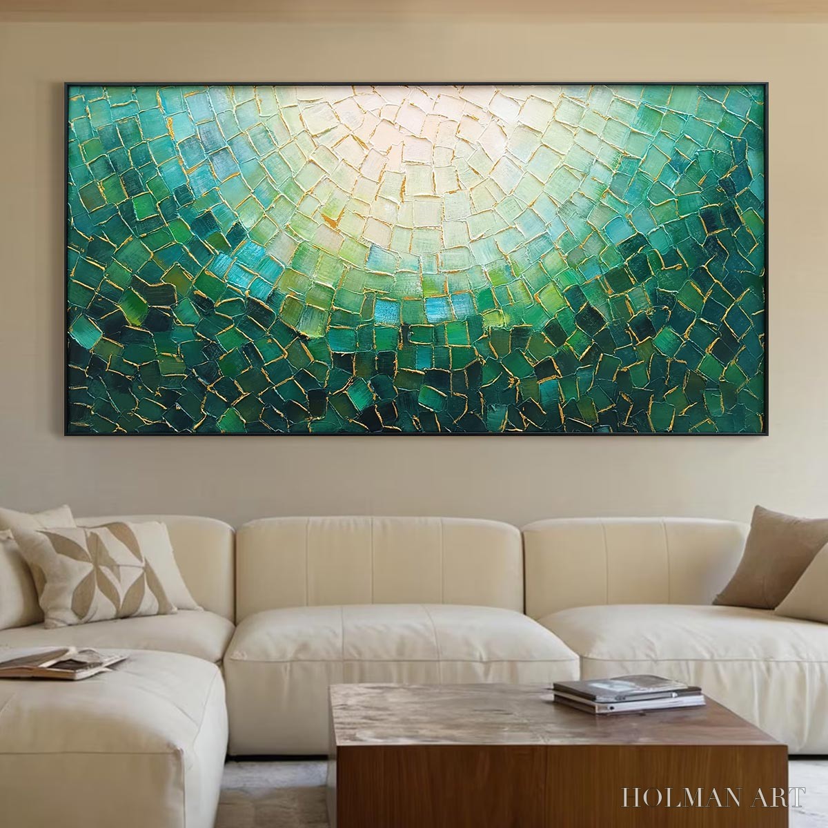 HOLMAN ART Ready to Ship | Emerald Mosaic | 24''X48'' | 60x120cm | Black Frame - image 1